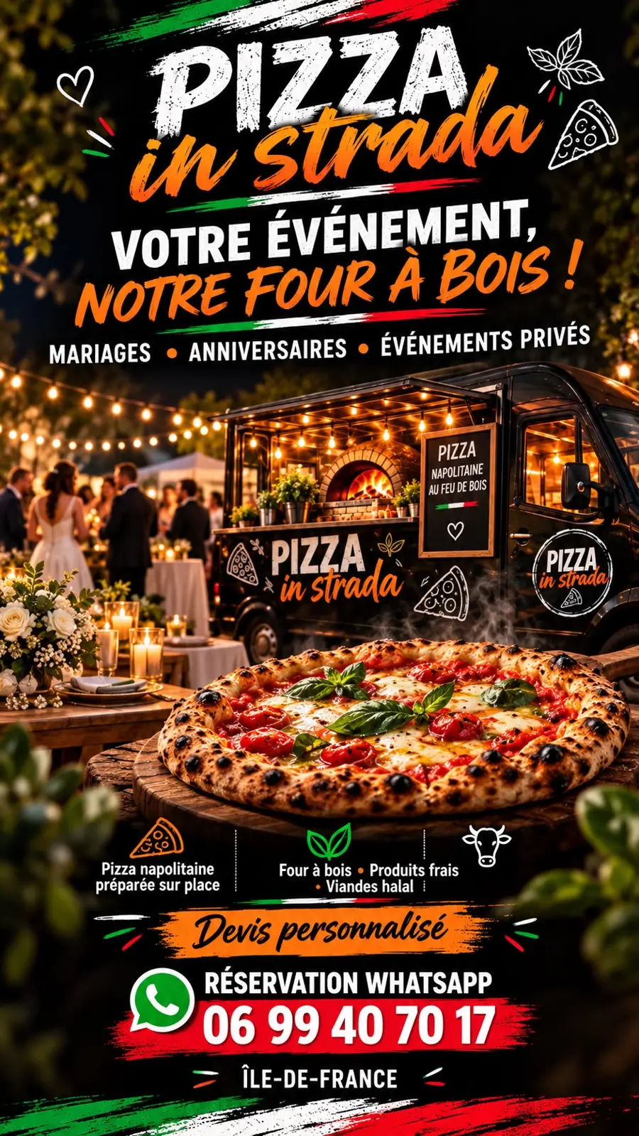 Le camion Pizza in Strada lors d'un mariage